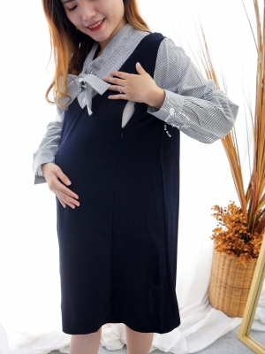 Baju Hamil Menyusui Hana Dress - DRO 234 NAVY